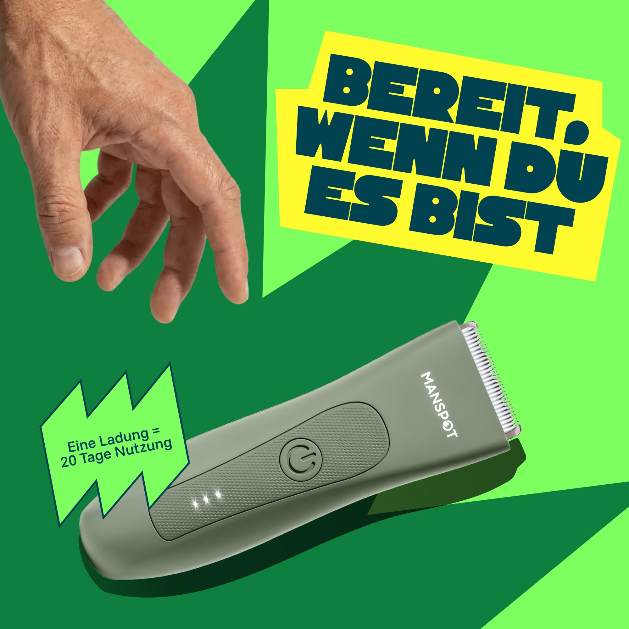 MANSPOT Intimrasierer Mann, Körperhaartrimmer für Herren, Professioneller Body Trimmer Wasserdicht mit 4 Scherkämmen – Für Trimmen von Brust, Beinen, Achseln & Intimbereich – Nass & Trocken