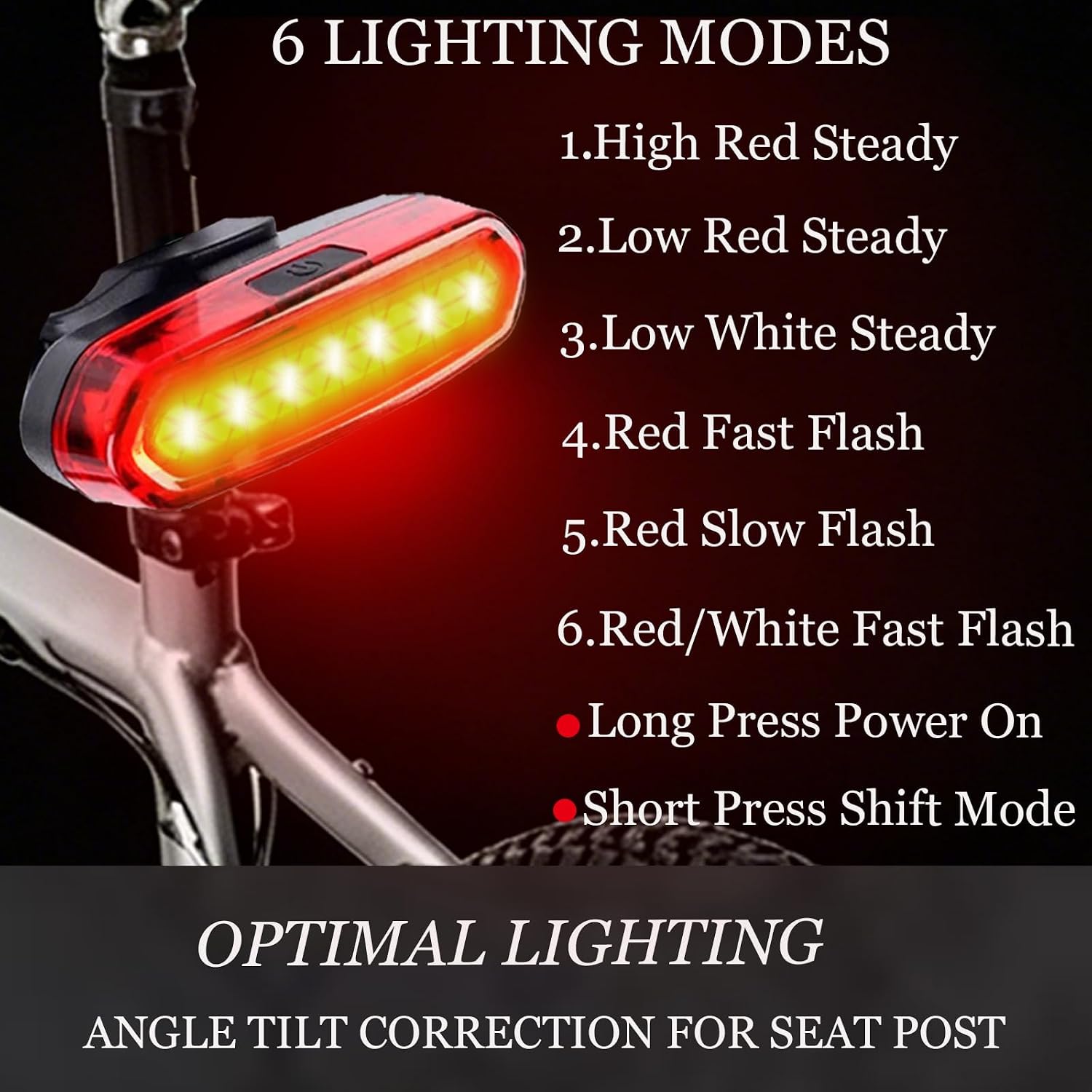 Rechargeable Bike Tail Light 6 Modes Bicycle Rear Light for Night Riding image 2