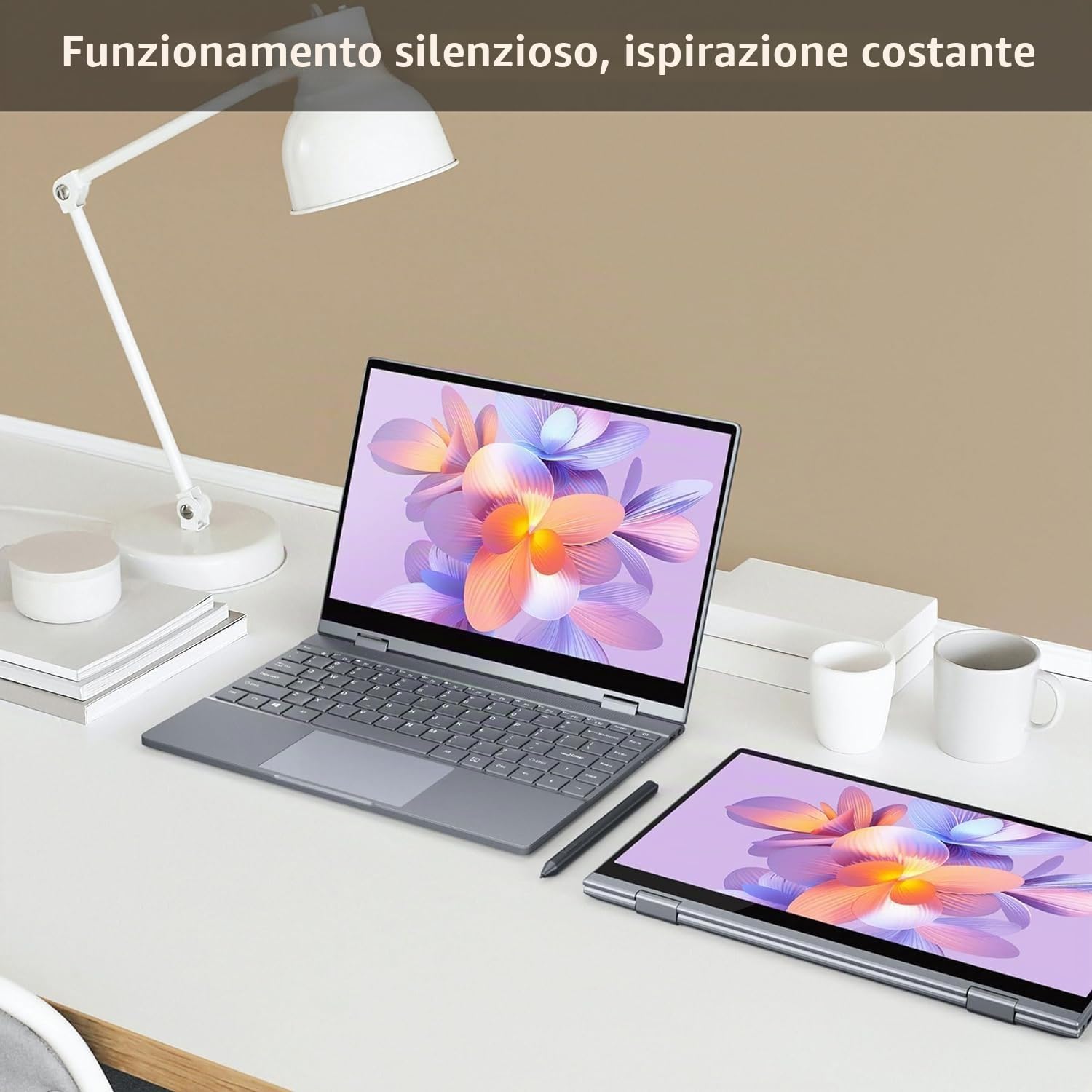 BMAX PC Portatile Touchscreen 2 in 1 Notebook 12GB RAM 512GB SSD Celeron N5100 Girevole a 360° da 13,3 Pollici, Tastiera Retroilluminata 1920x1080 5G WiFi BT4.2 Type Cx2 Film per Tastiera Italiana