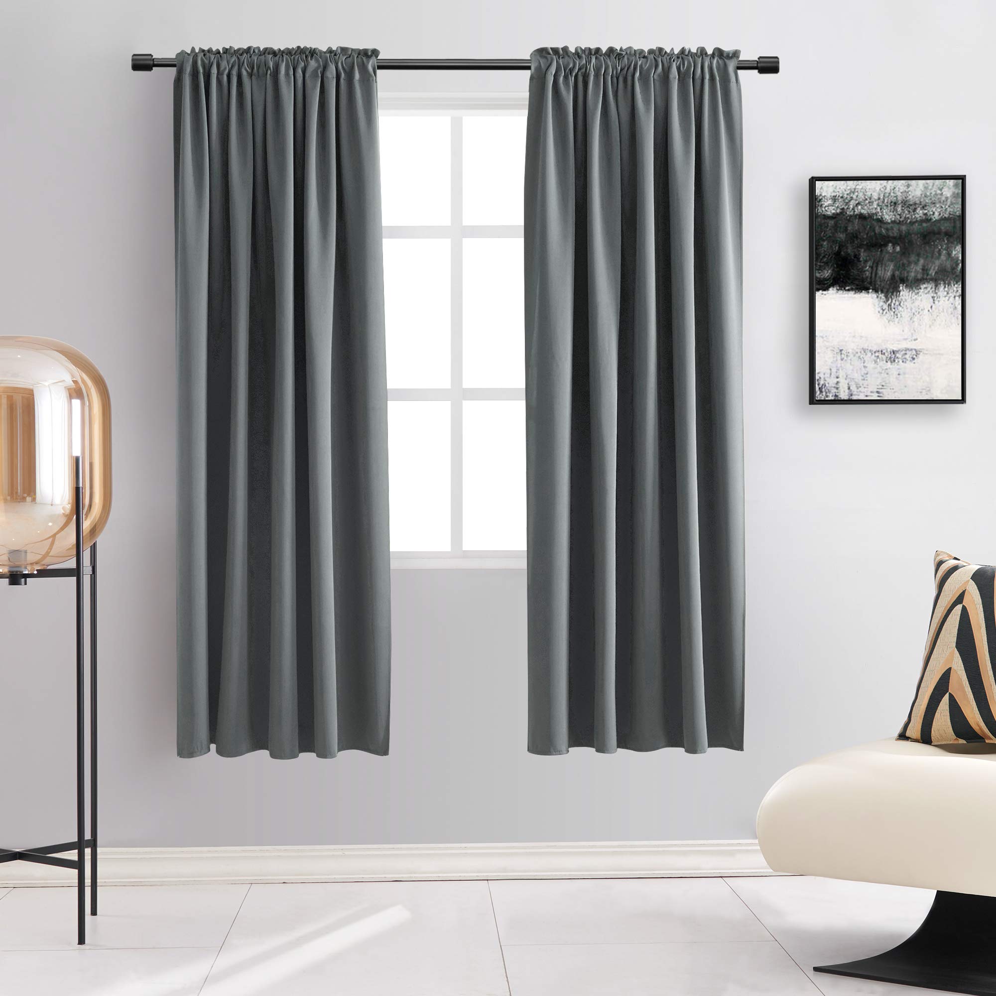 DONREN Cortinas opacas de color gris medio para dormitorio, oscurecimiento de habitación, con aislamiento térmico, bolsillo para cortinero, para habitación de niños (107 x 160 cm de largo, 1 par)