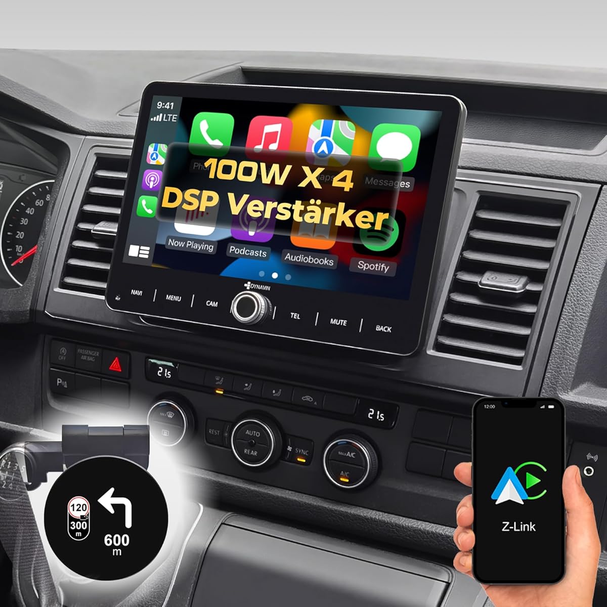 DYNAVIN Android Autoradio GPS Compatible pour VW T5 T6 Caddy Tiguan Sharan Skoda, 10,1 Pouces Radio avec Wireless CarPlay et Android Auto | Head-up Display | Dab+ Radio: D9-V10W Premium Flex