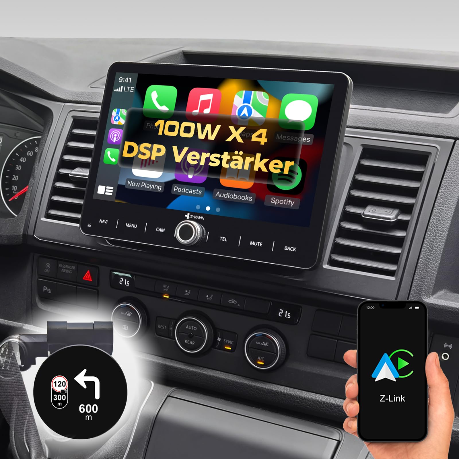 DYNAVIN Android Autoradio Navi für VW T5 T6 Caddy Tiguan Sharan Skoda, 10,1 Zoll Radio mit Wireless Carplay und Android Auto | Head-up Display | Inkl. DAB+: D9-V10W PR F