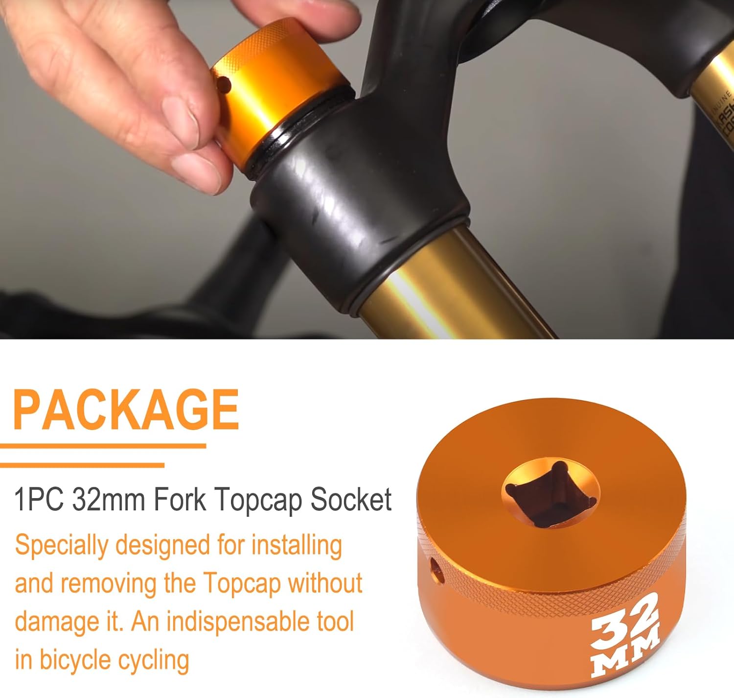 32mm Bike Fork Topcap Socket Tool Compatible for Fox Fork Series of 36,38,40, Use for 3/8" Ratchet Drive