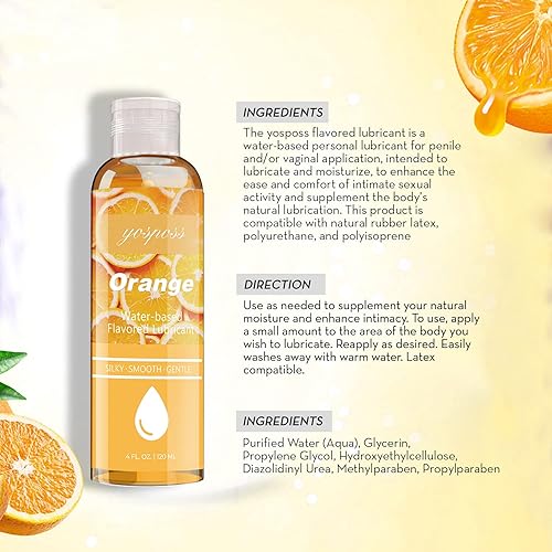 Miniatura 5 de YOSPOSS Lubricante a base de agua con sabor a naranja para mujeres, 4 onzas líquidas, lubricante personal besable para hombres, mujeres y parejas,