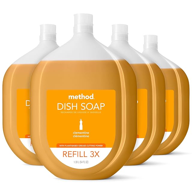 Method Gel Dish Soap Refill Clementine Scent Powerful Cleaning Formula Large Refill Tub Cuts Through Grease 54 Fl