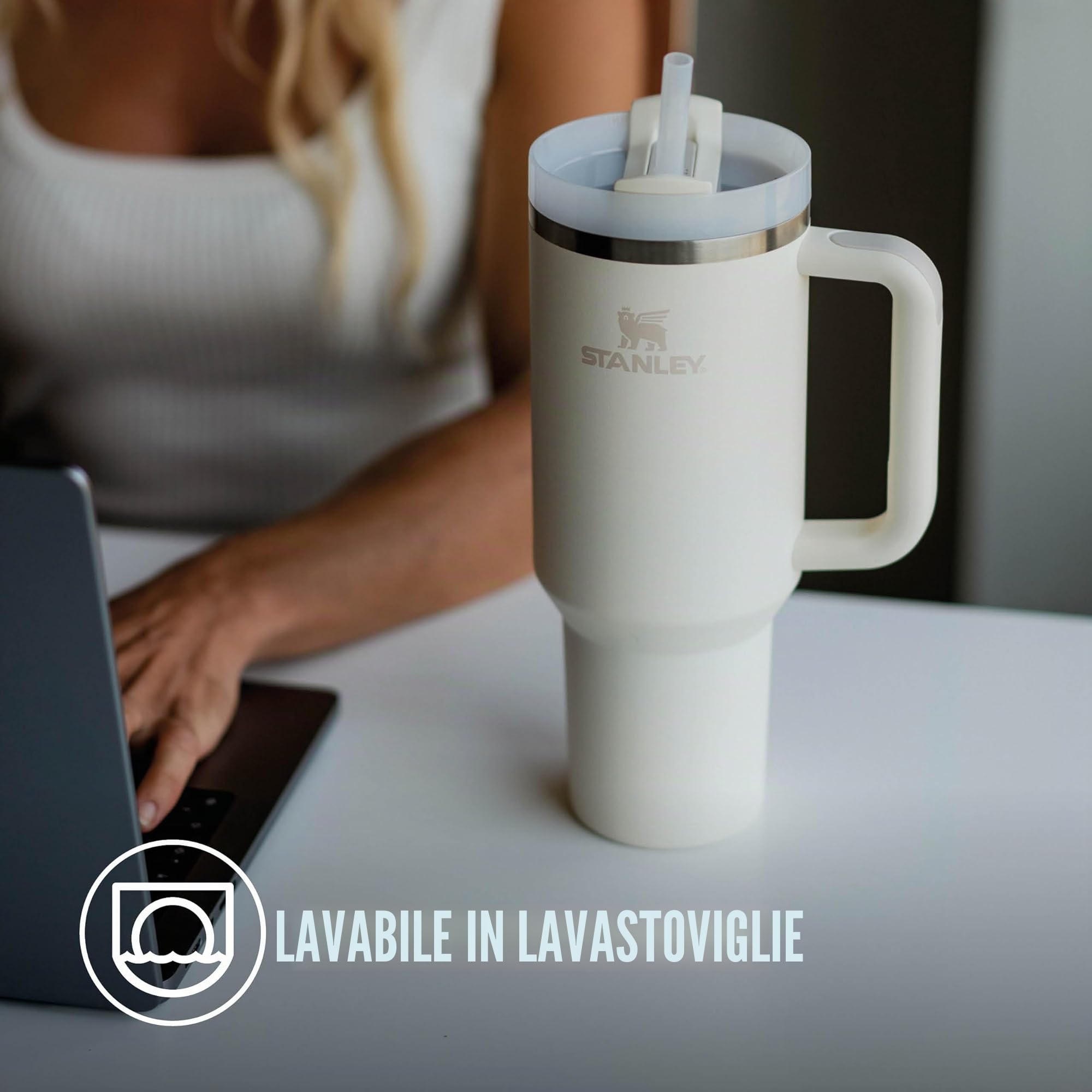STANLEY Quencher H2.0 Flowstate Borraccia Con Cannuccia 1.2L - Freddo Per 11 Ore - Con Ghiaccio Per 48 Ore - Senza BPA - Tazza Termica Con Manico - Cream Tonal