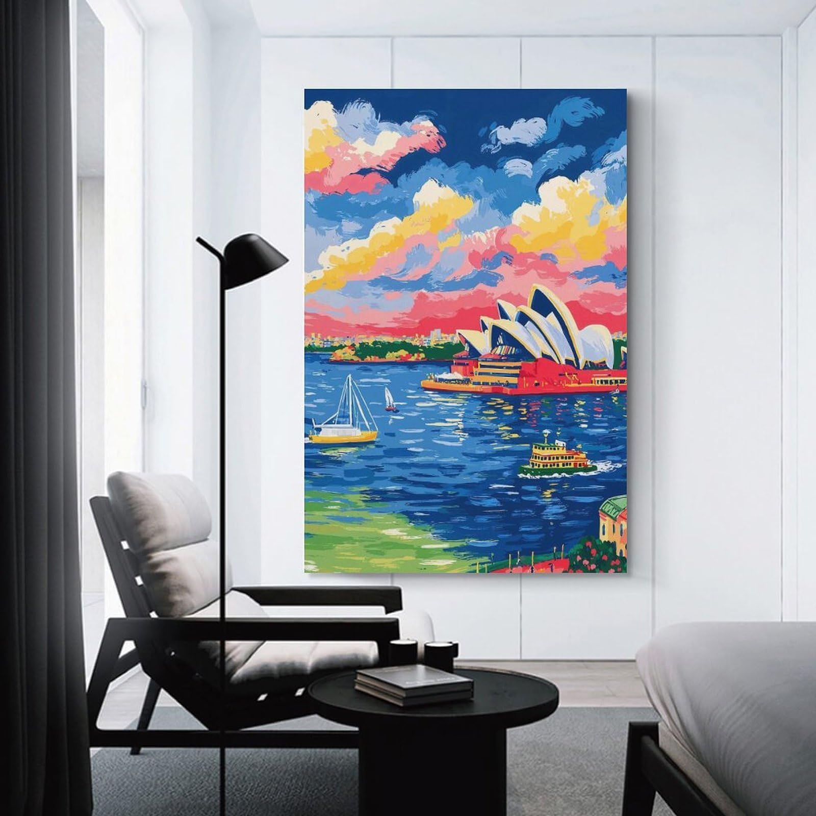 Junmoney Unframe-Style-21 Sydney Opera House Colorful Painting Room Decor Wall Art 16X24inch(40X60cm), For Entrance Walls, Hall Decor Or Foyers, A Neat Decor Update For Hallways