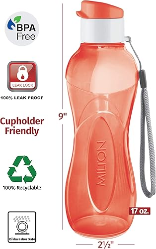 Miniatura 2 de MILTON Botella de agua para niños, reutilizable, a prueba de fugas, de 17 onzas, paquete de 4 botellas de plástico de boca ancha, botella grande