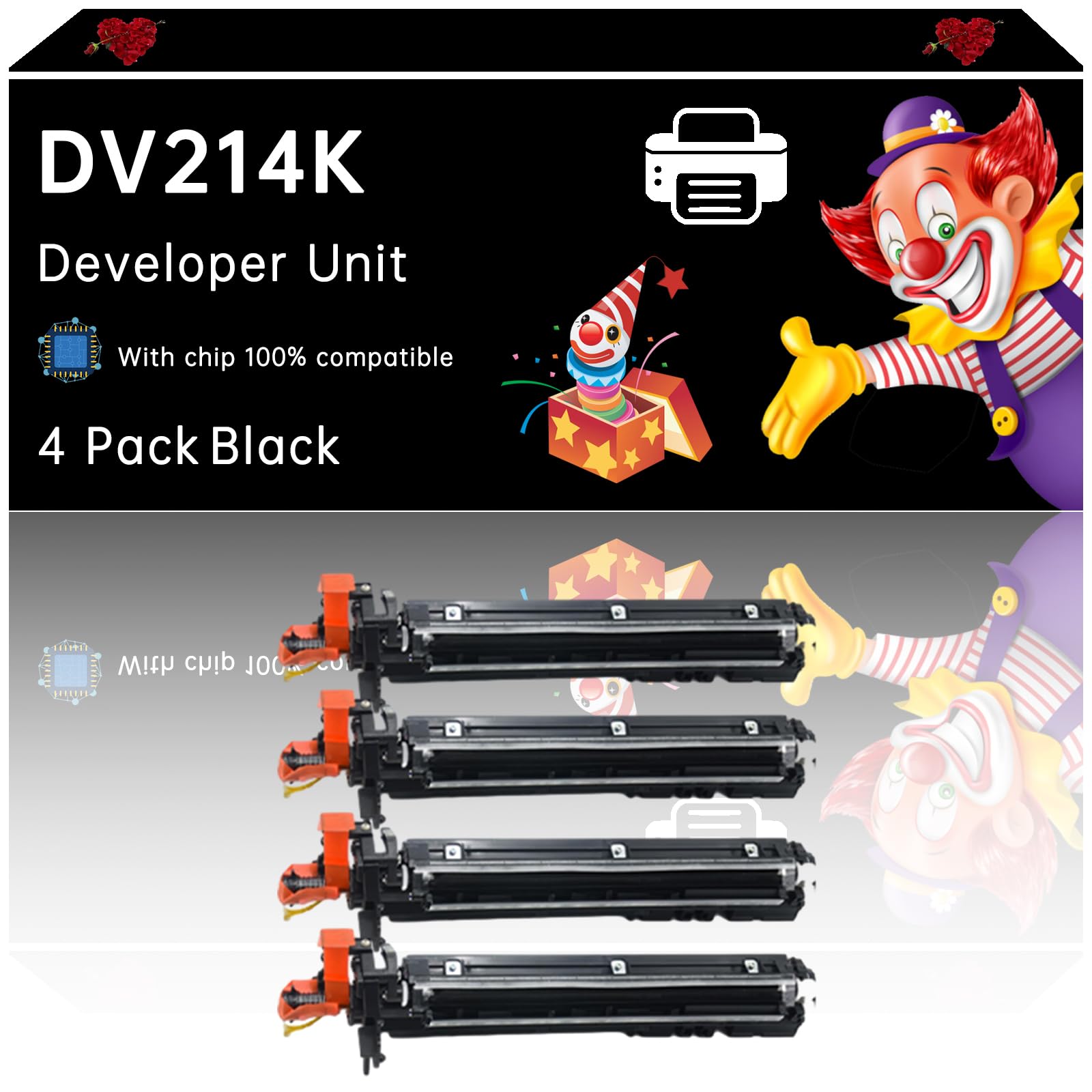 Tonzxce DV214K Developer Unit Compatible with Konica Minolta bizhub C227 bizhub C287 Printers, Enhanced Durability, Ideal for High-Volume Printing (4 Pack Black)