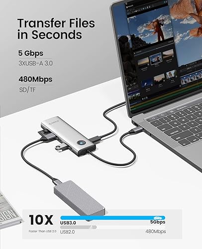 Miniatura 6 de ORICO - Estación de acoplamiento USB C con monitor doble, estación de acoplamiento para laptop 10 en 1 con HDMI 4K, VGA, 3 puertos USB, PD 100W, SD