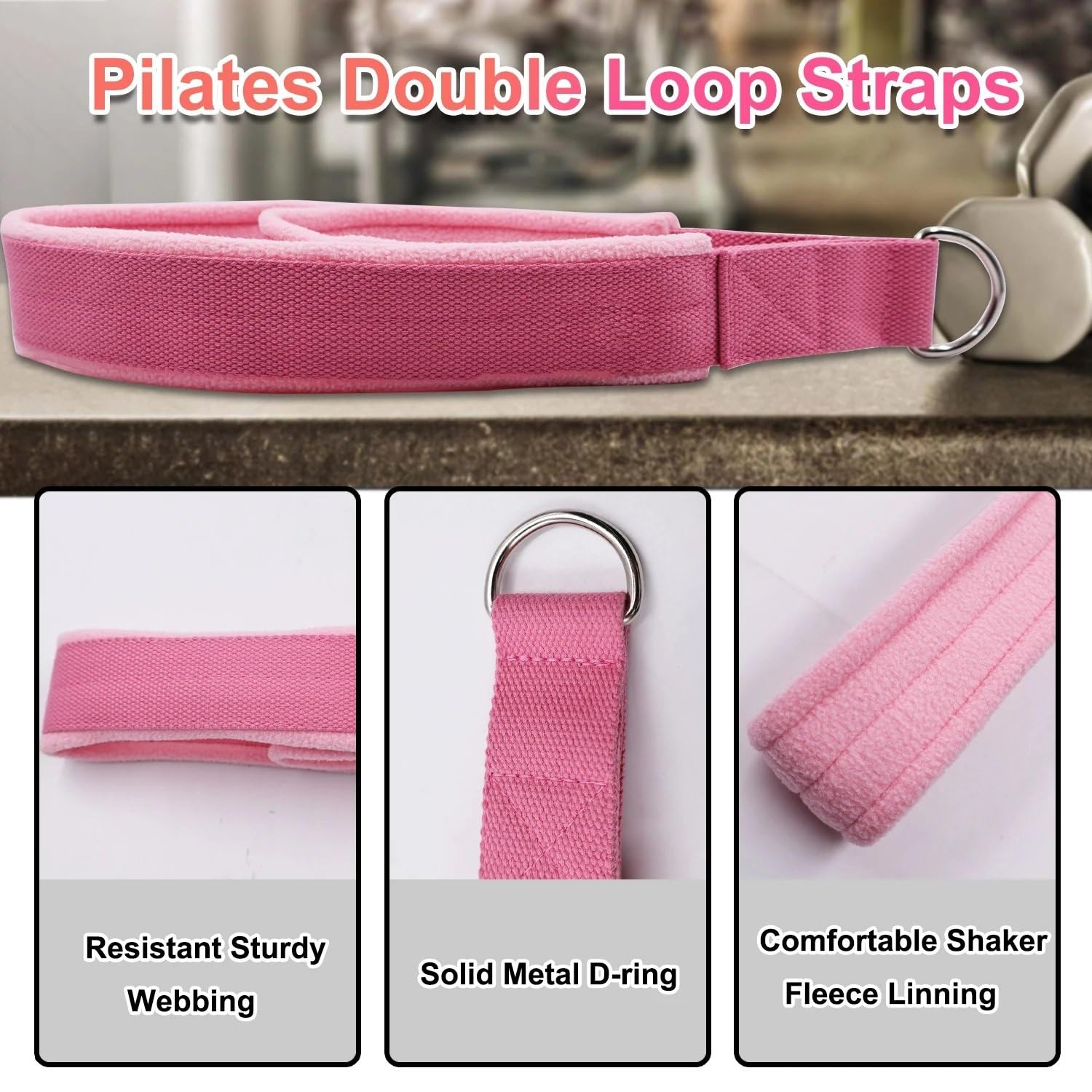 łóżko do jogi Pilates podwójne pętlowe paski do pasków fitness, akcesoria do ćwiczeń jogi do treningu na siłowni domowej, 1 para sprzęt do jogi(Pink)