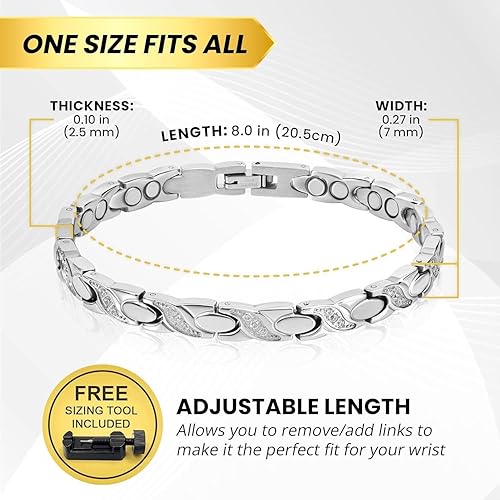 Miniatura 5 de MagnetRX Pulseras magnéticas ultra resistentes para mujer, pulsera de cristal de acero inoxidable con doble imán para mujer, longitud de pulsera