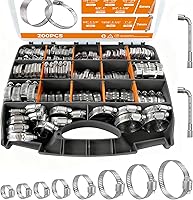 DREXON 200PCS 304 Stainless Steel Hose Clamp Assortment Kit 1/4"-2" Worm Gear Clamps for Automotive Fuel Lines Radiators Pipes