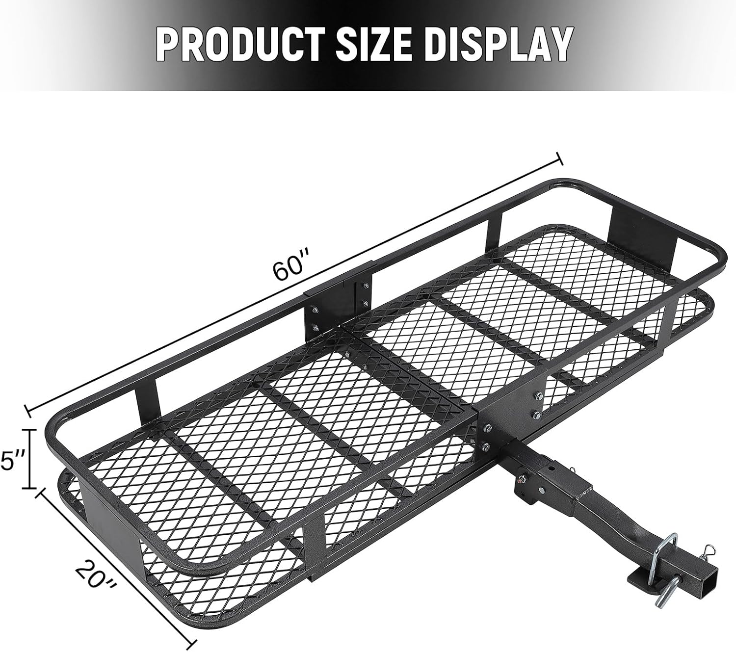 60"X20"X6" Hitch Mount Cargo Carrier Basket, 500Lbs Heavy Duty Steel Luggage Rack, 2" Hitch Receiver for Car SUV Truck Camping Travel
