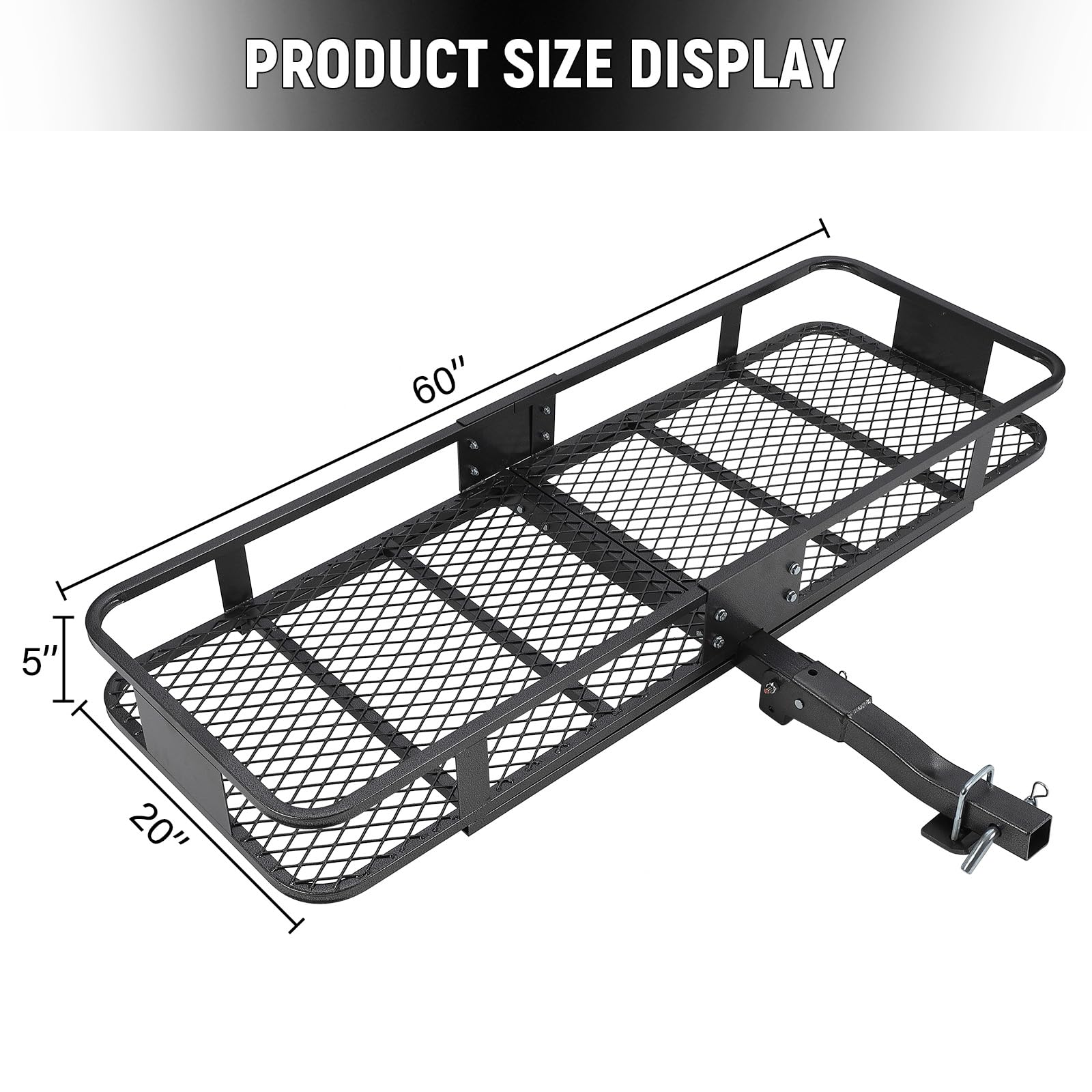 Garvee Porte-Bagages d’attelage Robuste en Acier Noir – Charge 200 kg – Panier Transport Voiture/SUV pour Camping, Voyage – Installation Facile, récepteur 2", 60x20x5,9 Pouces