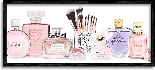 Stupell Industries Accesorios glamorosos de fragancia de moda para mujer, diseño de Amanda Greenwood negro, arte de pared enmarcado de 13 x 30