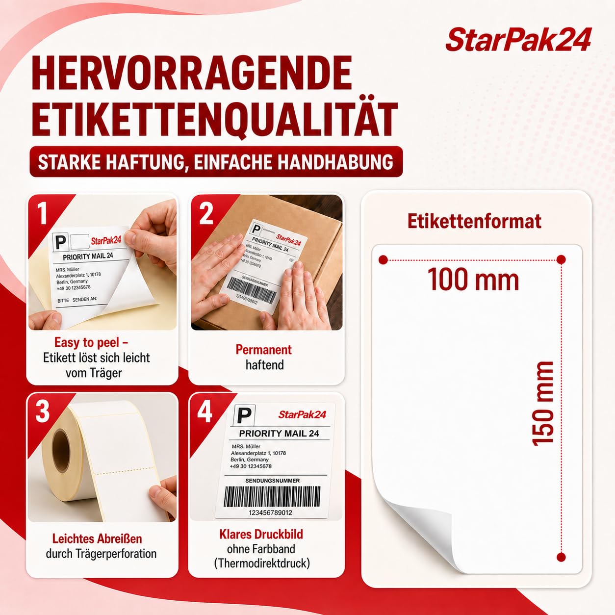 Thermoetiketten 100 x 150 mm Selbstklebend auf Rolle (6)