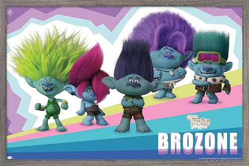 Trends International Trolls Band Together - Póster de pared de brozone, 14.72 x 22.37 pulgadas, versión enmarcada de madera de granero