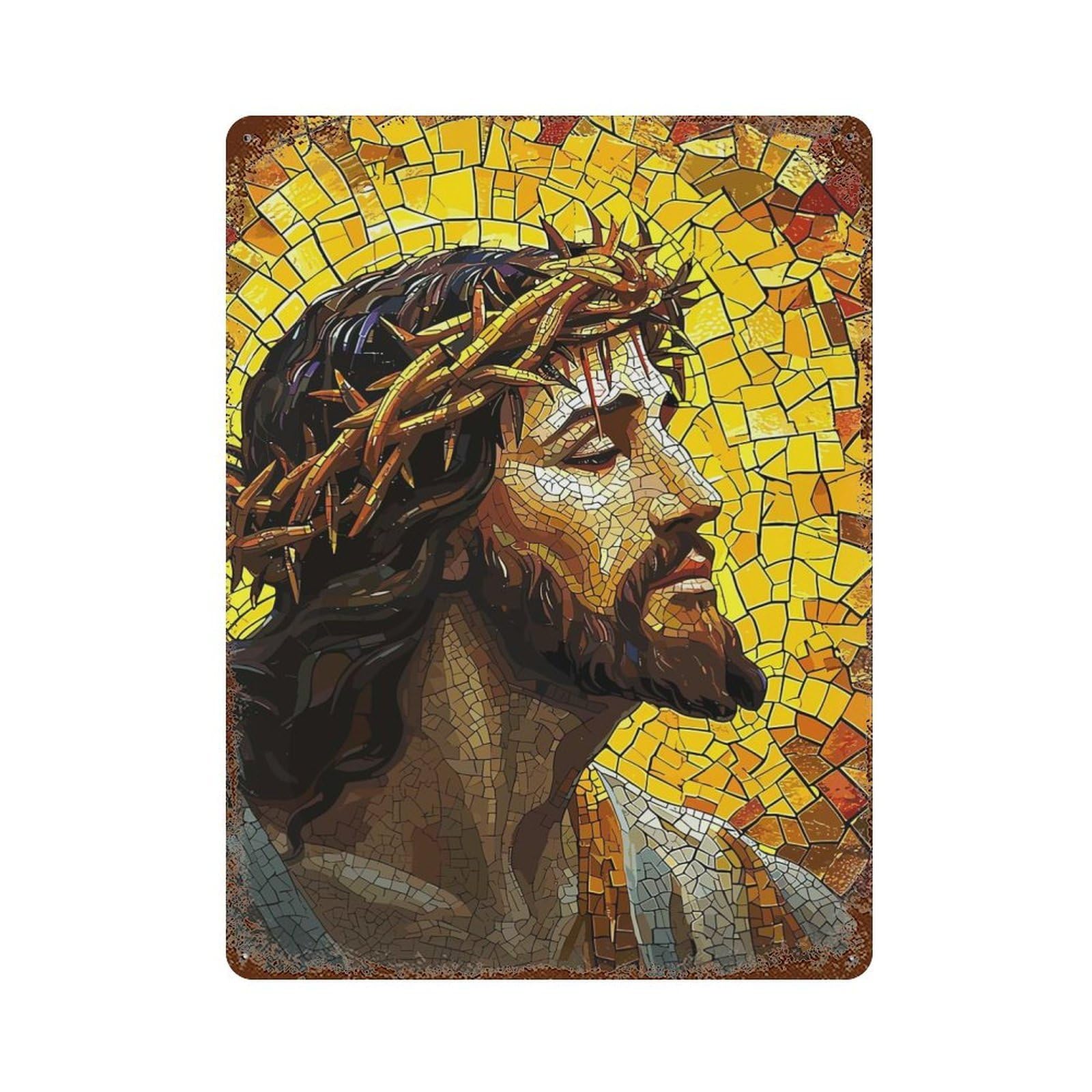 Garage Style Jesus Christ Mosaic Distressed Metal Wall Sign 15.7"x11.8", Novelty Wall Decor for Bar And Workshop