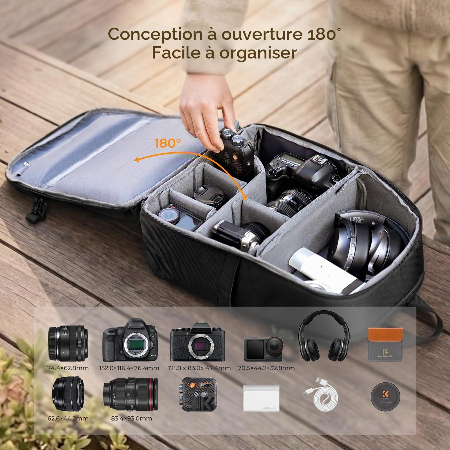 K&F CONCEPT Sac à Dos Ultraléger pour Appareil Photo avec Compartiment