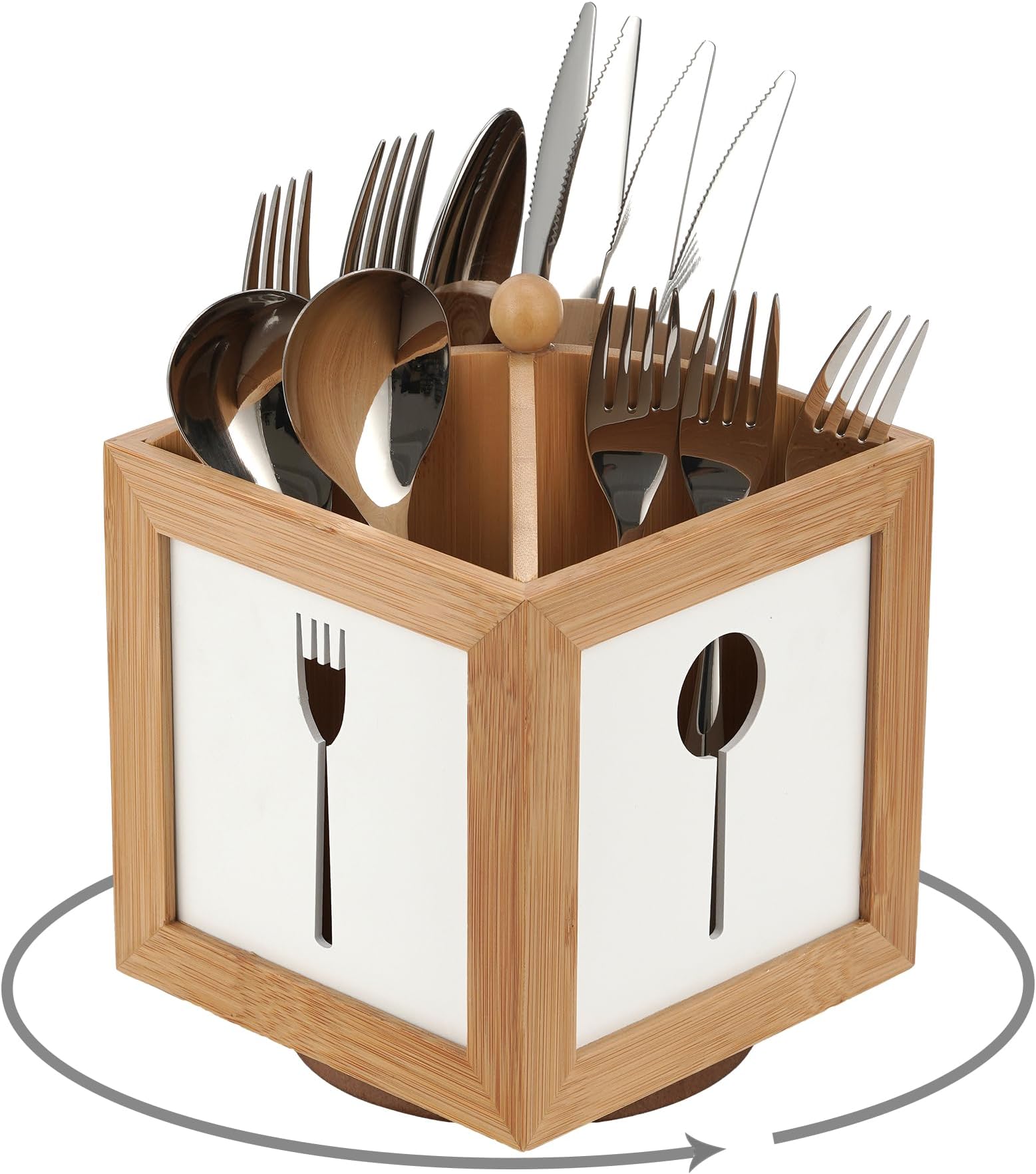 Praktischer Besteckhalter Aus Akazienholz Mit 3 Fächern - Spülmaschinengeeignet Mit Ablaufloch