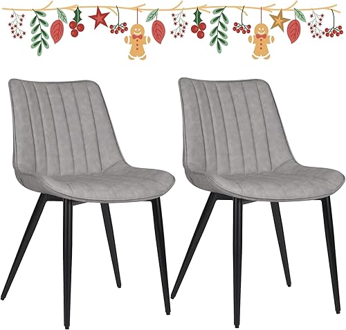 AVAWING Juego de 2 sillas de comedor, modernas de mediados de siglo con patas de metal, silla tapizada de cuero Canglong, silla de ocio, silla de