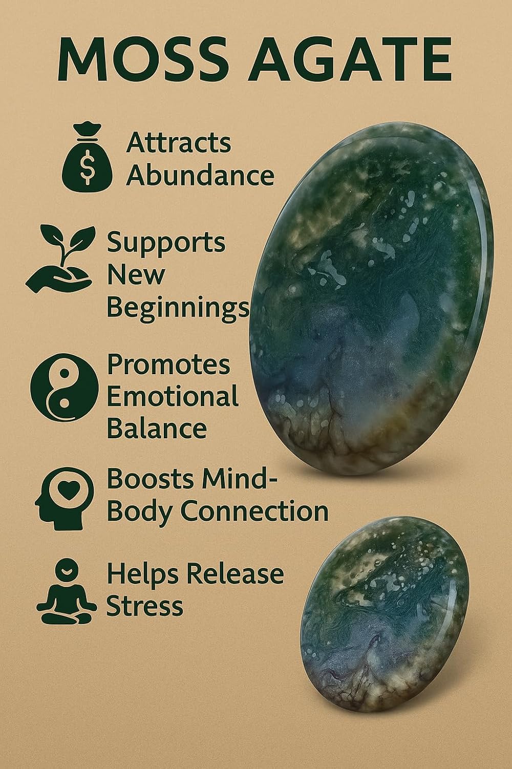 Moss Agate Worrystone Thumb Stone for Anxiety Relief,Meditation,Stress Healing,Pocket Palmstone for Reiki, Crystal Therapy,Chakra Balancing, Natural Healing Gemstone - Image 4
