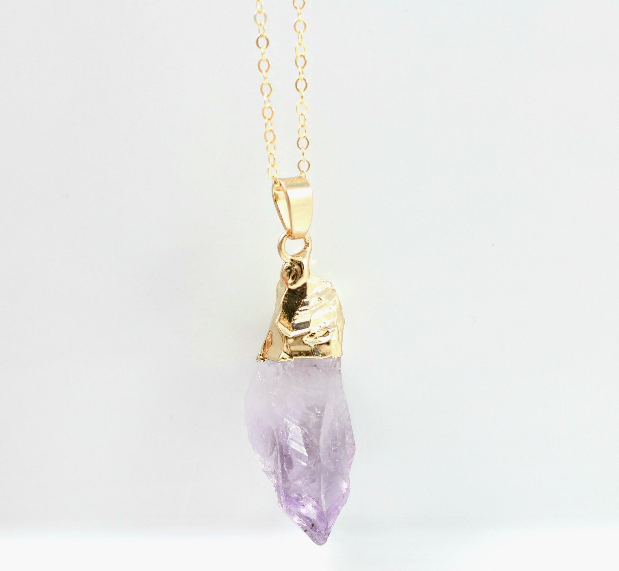 Raw Amethyst Necklace, Dainty Natural Stone Jewelry for Women 14k Gold Fill