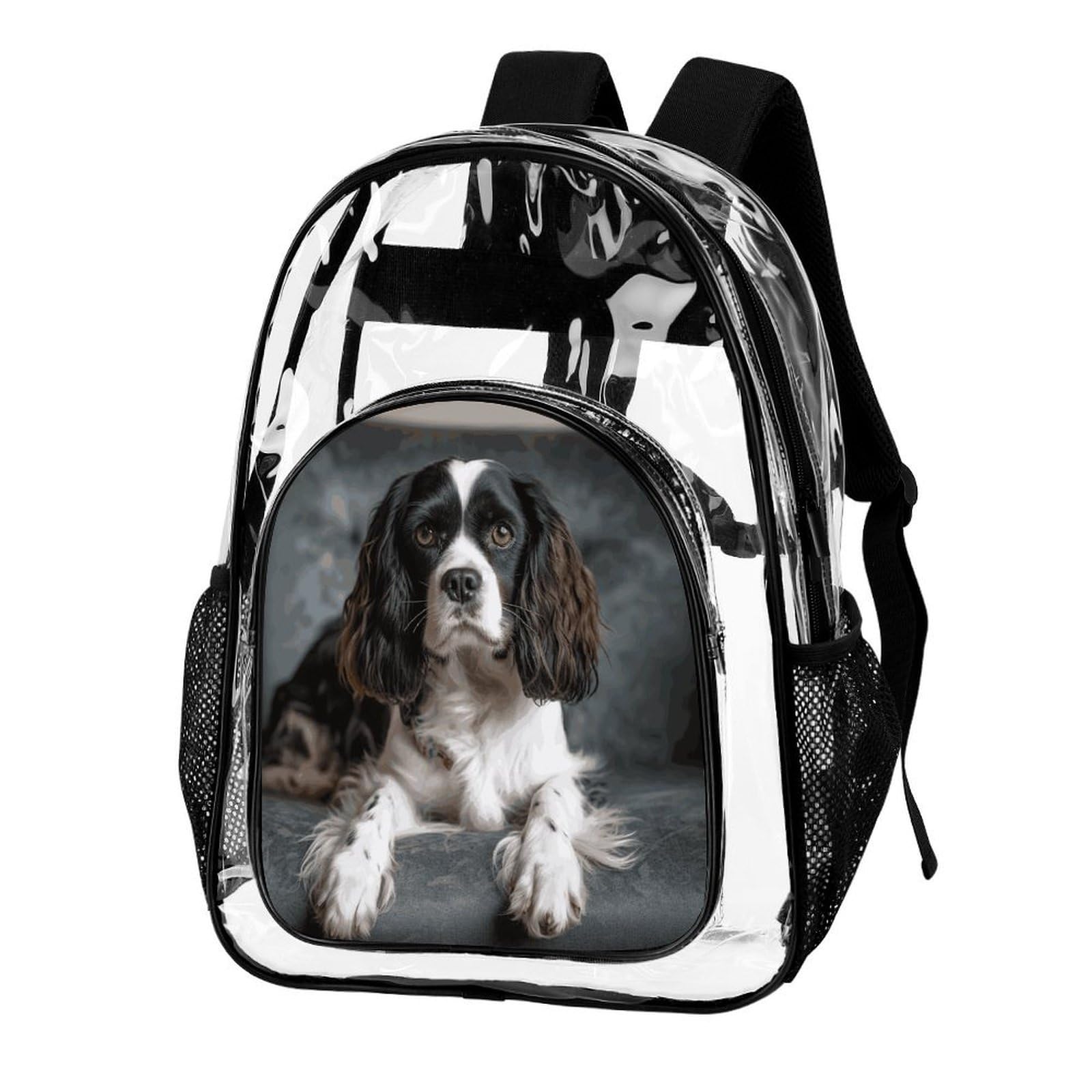 Spaniel On The Sofa Clear Backpack Large,Transparent Backpack PVC Transparent Bookbag for Security, Work, Travel, Stadion