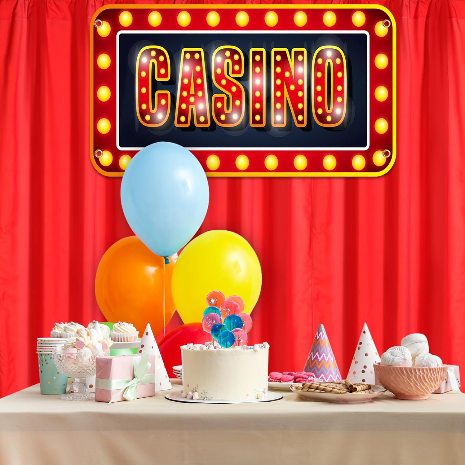 Peryiter 4 Pcs Casino Night Party Entryway Banner Decorations Casino Theme Banner Red Carpet Aisle Runners Backdrop Curtains for Birthday Holiday Party Decor