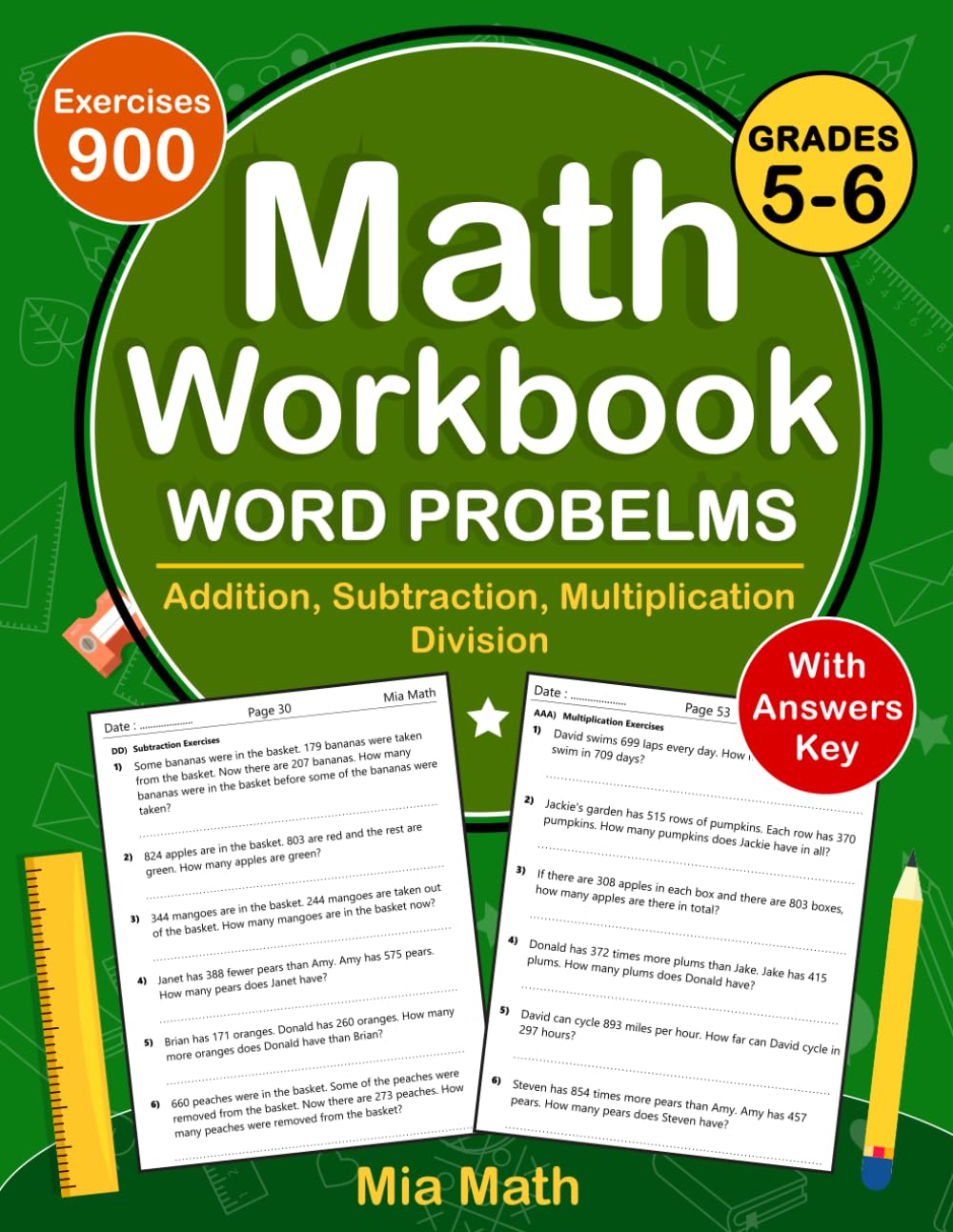 Word Problems Math Workbook For Grades 5 To 6 With Addition, Subtraction, Multiplication, Division: Math Practice Problems For 5th And 6th Grade With ... Grades 5-6 | Word Problems Math Worksheets