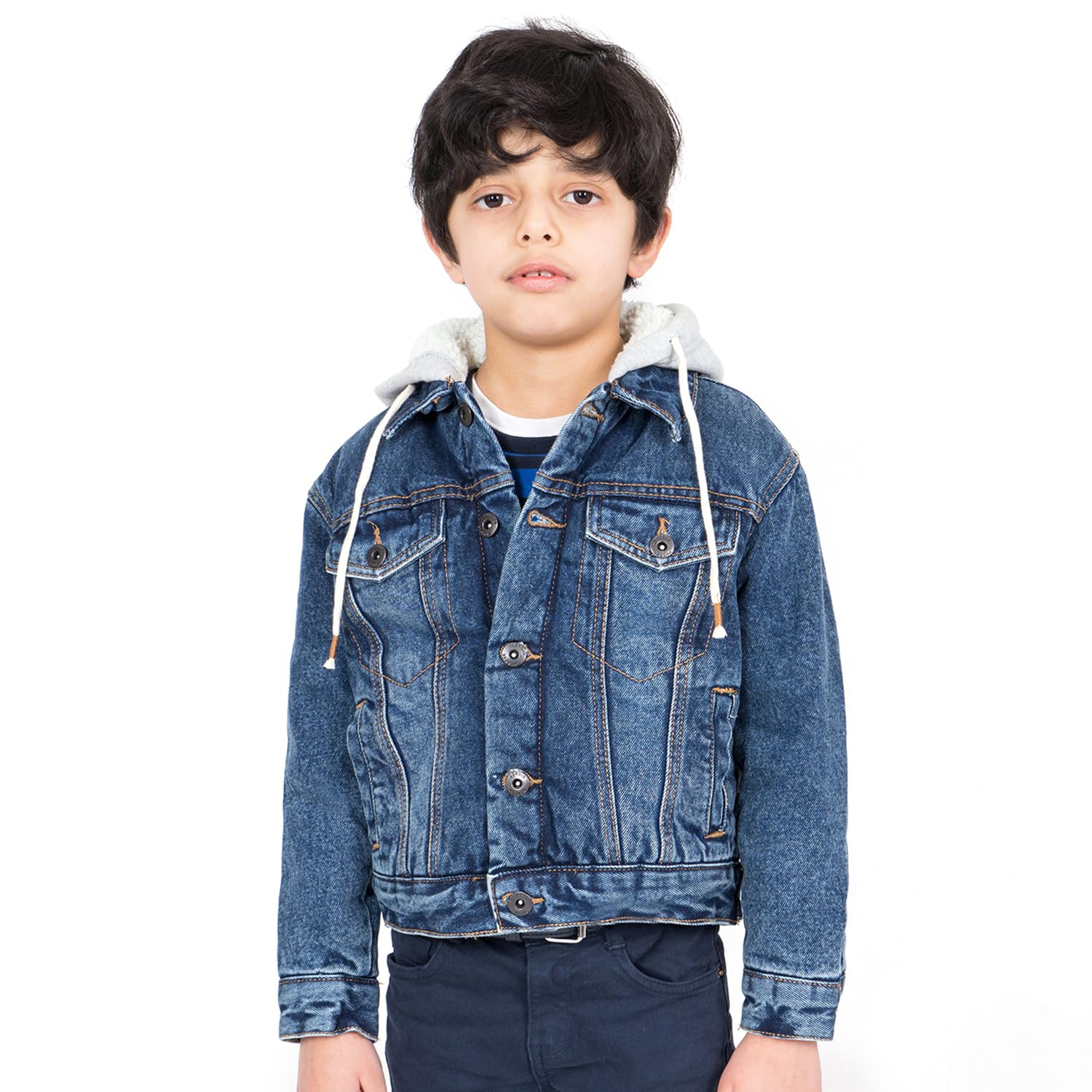 NOROZE Veste En Jean Sherpa Garçon - Manteau Denim Avec Capuche Fleece Chaud Style Western