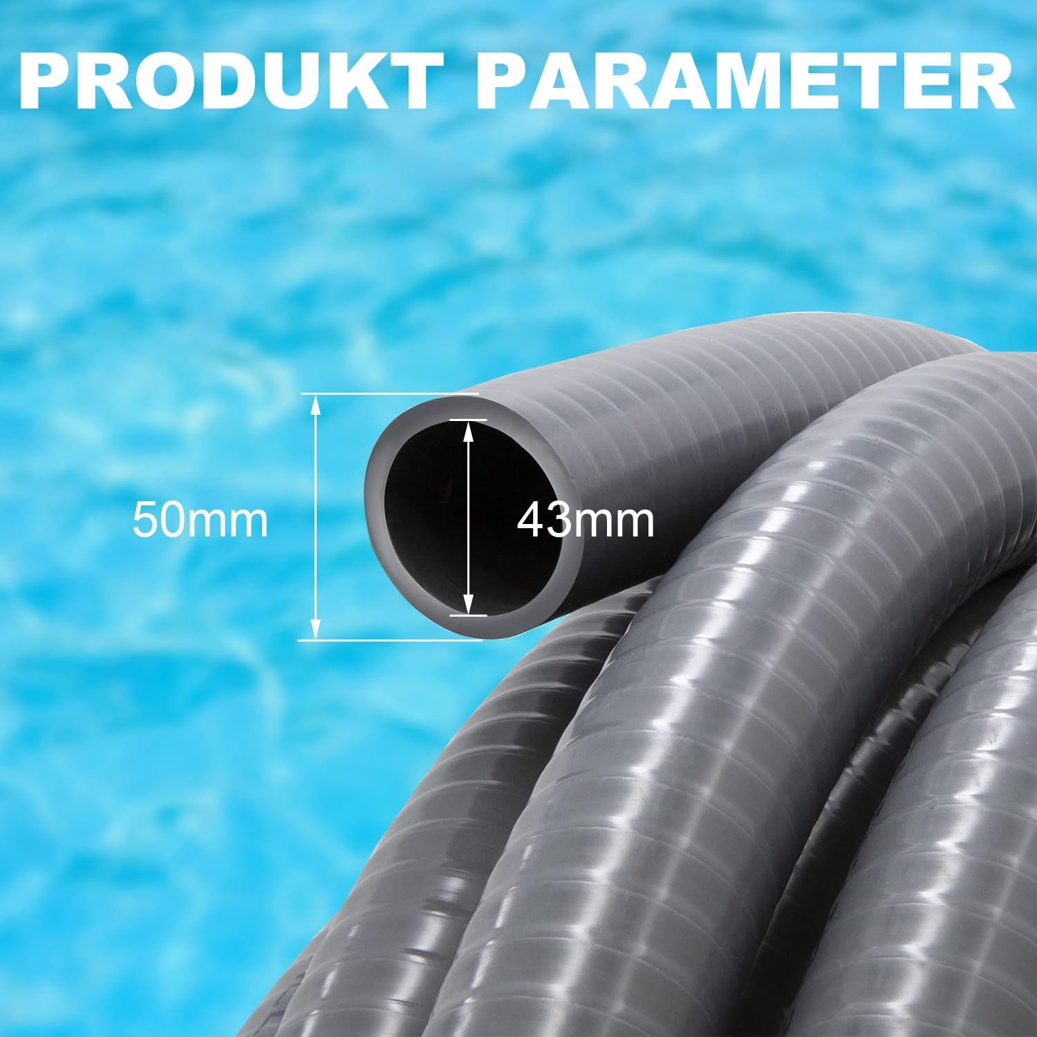 10 m PVC Flexschlauch Ø 50mm Wasserpfeife Teichschlauch, Klebeschlauch für Garten, Pool, Teich