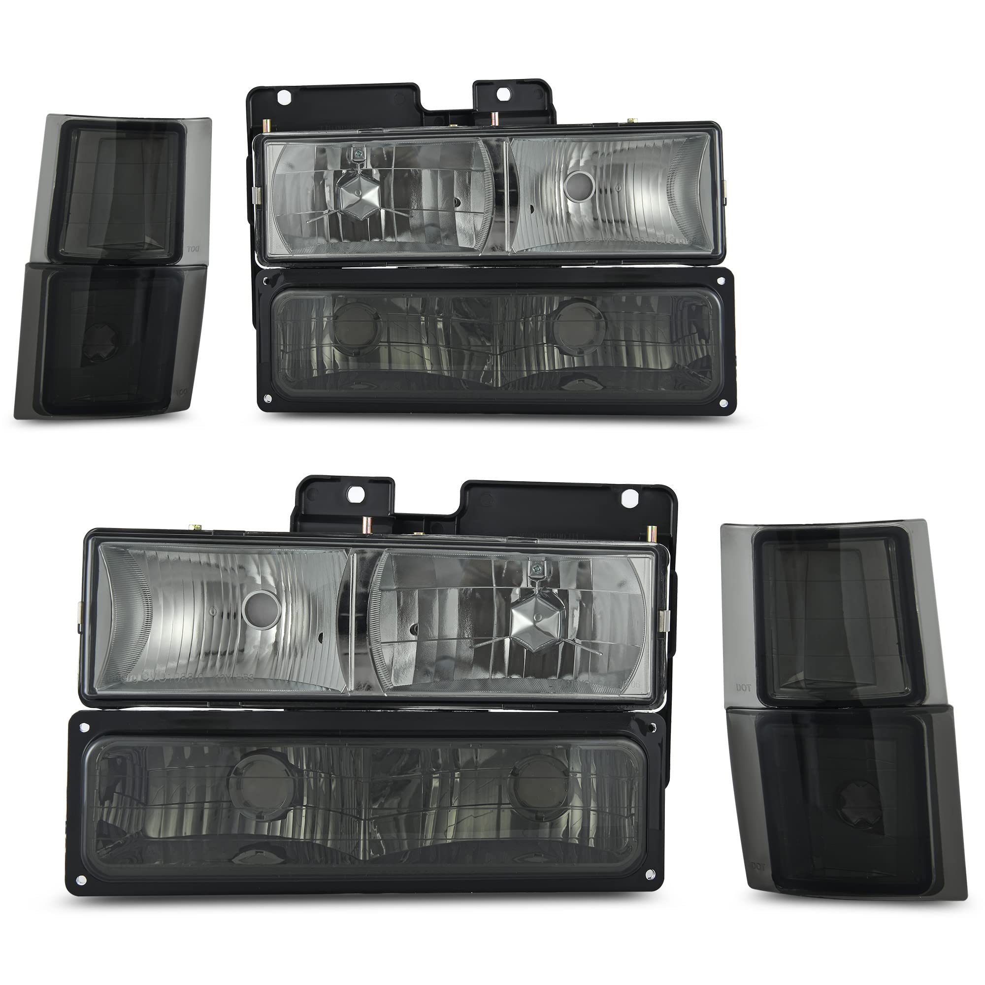 AUTOSAVER88 Headlight Assembly Compatible with 1994 1995 1996 1997 1998 1999 Chevy C/K 1500 2500 3500 Tahoe Suburban Silverado with Corner Lights Smoke Lens