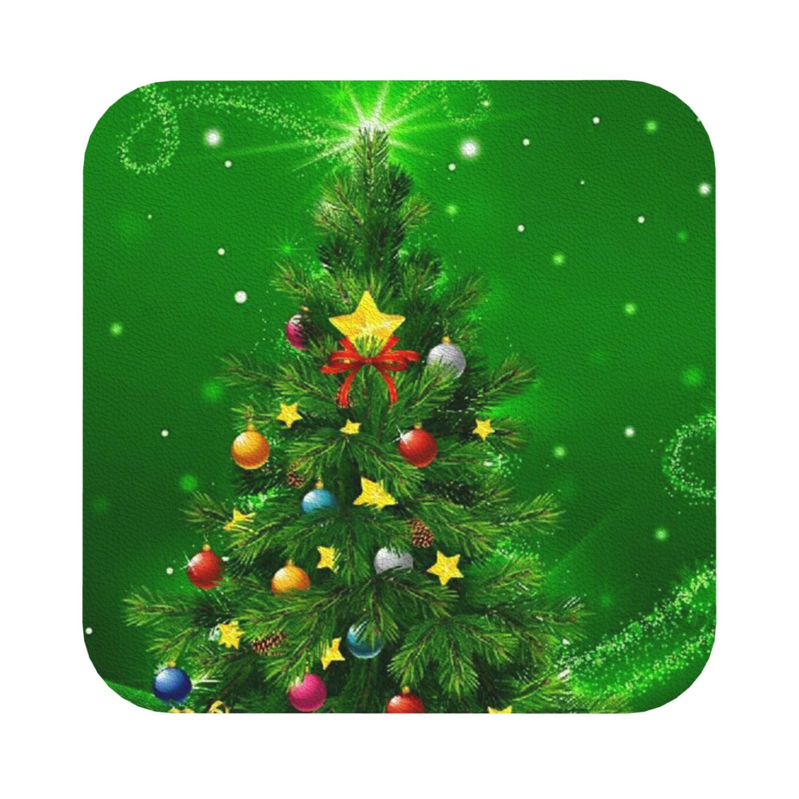 christmas trees PU Leather Coasters Set of 6 Square Drink Coasters