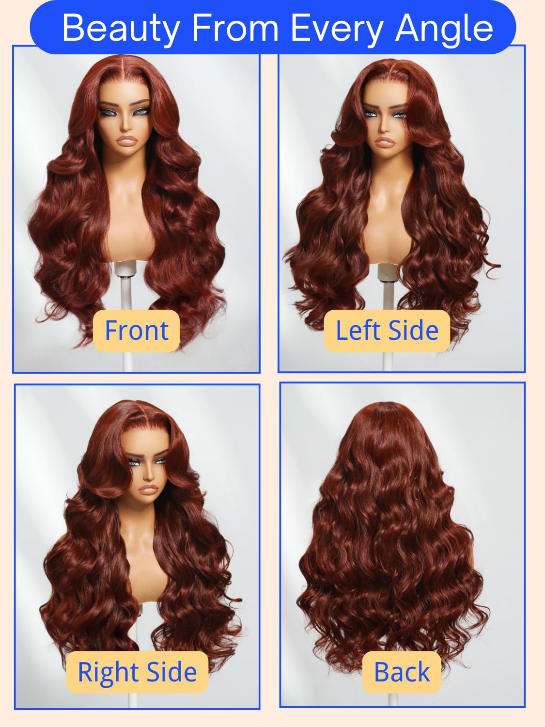 Nadula 7X5 No Slip Reddish Brown Body Wave Drawstring Wig Human Hair, Glueless Pre Cut Bye Bye Knots Lace Front Wig Pre Plucked Bleached Knots Ready to Go with Flexible Mesh Cap Fits All Head 18inch