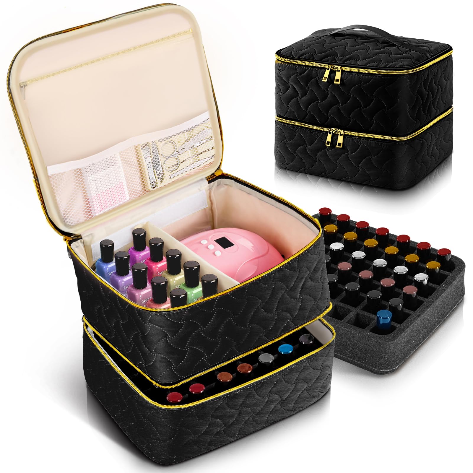 Nail Polish Organizer Case Holds 42 Bottles (15ml/0.5 fl.oz), Double