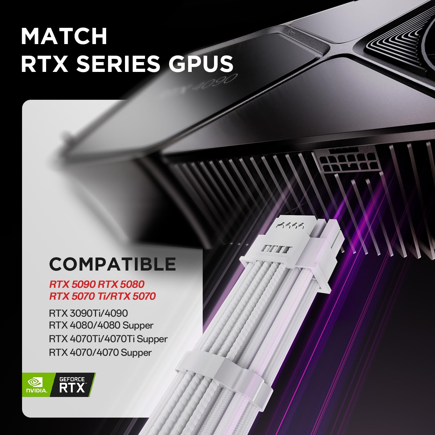 AsiaHorse 12VHPWR PSU Extension Cable Kit for RTX 50/40 Series, 16AWG Pcie 5.0 Cable Extension Kit Soft Braided 16PIN to 16PIN Cable Kit, 24pin ATX /4+4pin EPS /12+4pin 30CM