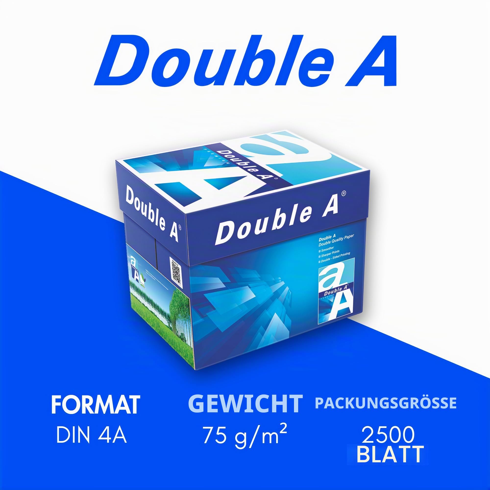 Double A Drucker-/ Kopierpapier Expressbox: A4, 80 g/m², 2500 Blatt (lose), weiß