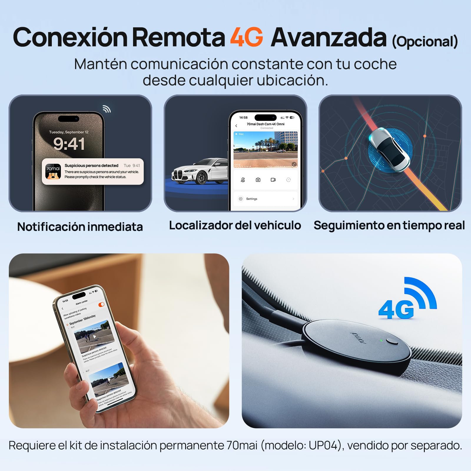 70mai Dashcam 4K Omni Câmara de Carro, Cámara de Coche (Delantera + Trasera), 4K Ultra HD + 1080P Rotación 360°, Starvis2, Detección de Movimiento, Visión Nocturna, WiFi 6, 24H Parking Mode