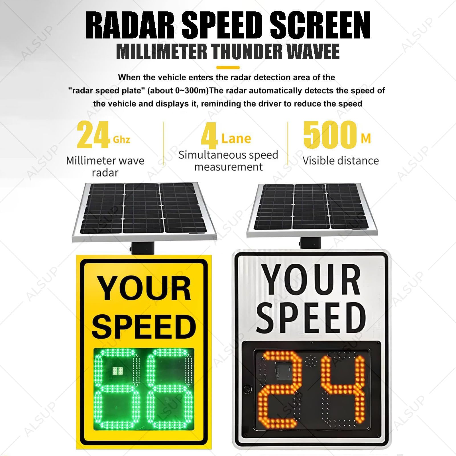 Señal de retroalimentación de radar con energía solar, tablero de advertencia de límite de velocidad LED para carreteras, calles, vecindarios, carreteras, 20 x 27 pies, 24 x 35 pies, opciones de