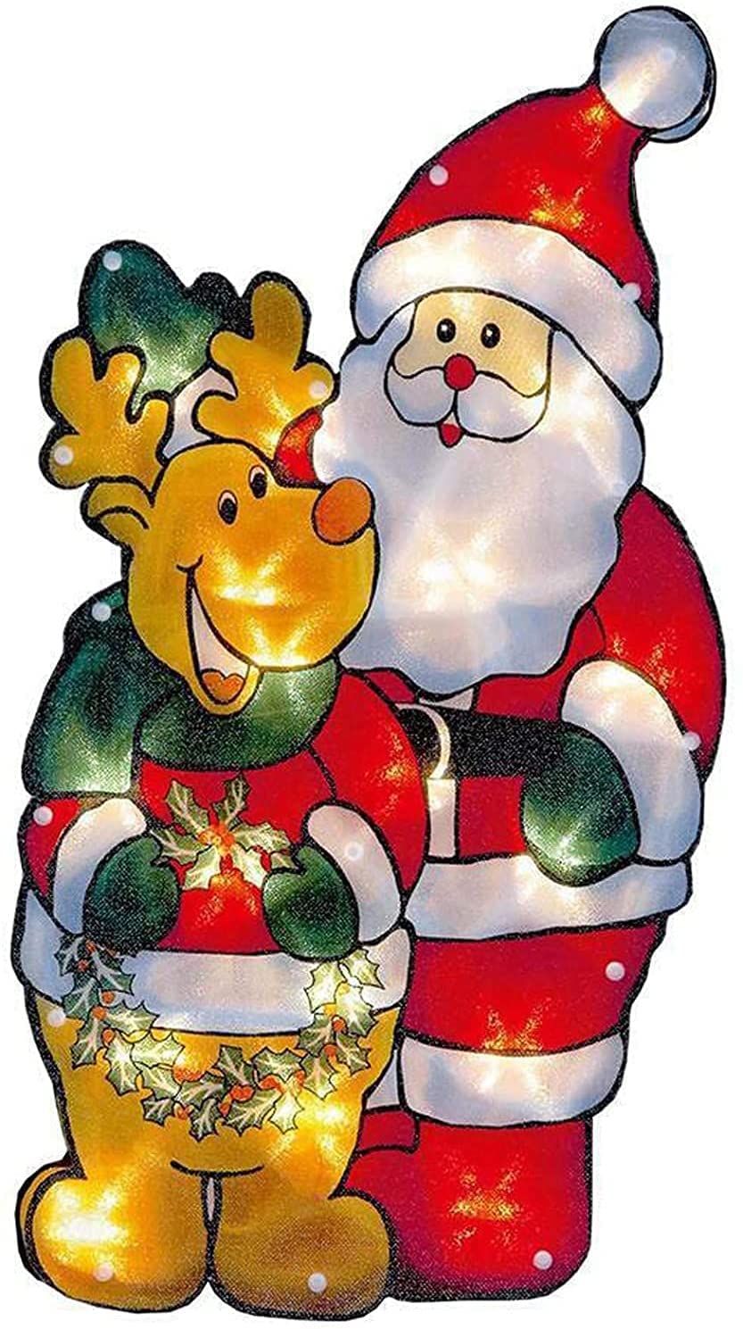 ReTaaj Battery Powered LED Christmas Decoration Silhouette Lights Double Sided Sticker Window Hanging Ornaments Indoor Outdoor Home Festive Xmas (Santa & Beer)