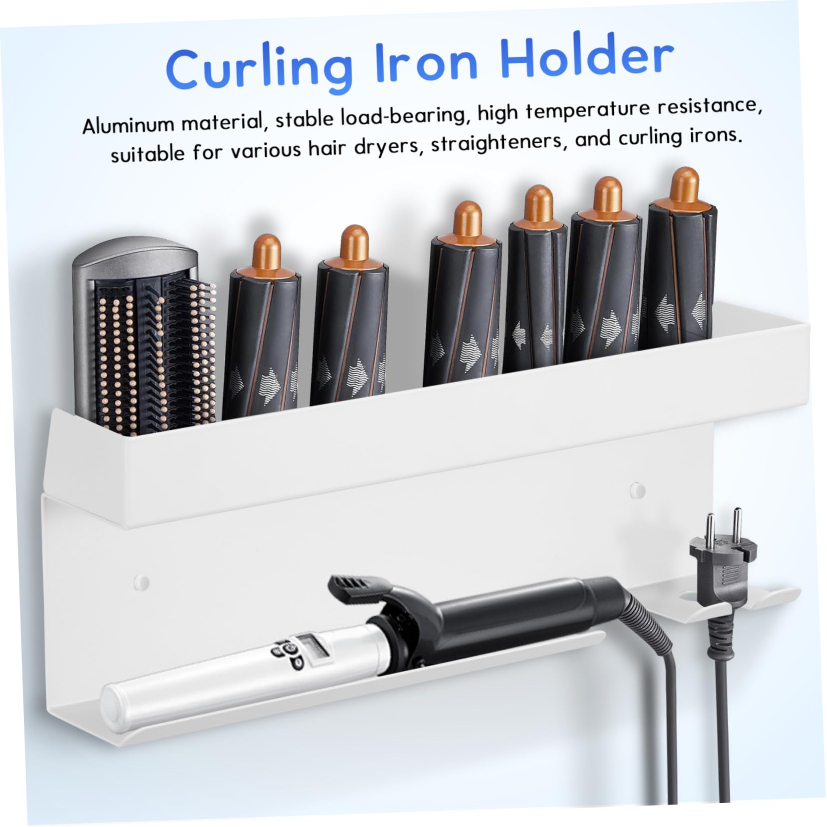 Aluminium Föhnhalterung ohne Bohren Wandhalter für Haartrockner Glätteisen und Lockenstab Hitzebeständig Platzsparend und Modern Multifunktionaler Organizer für Badezimmer