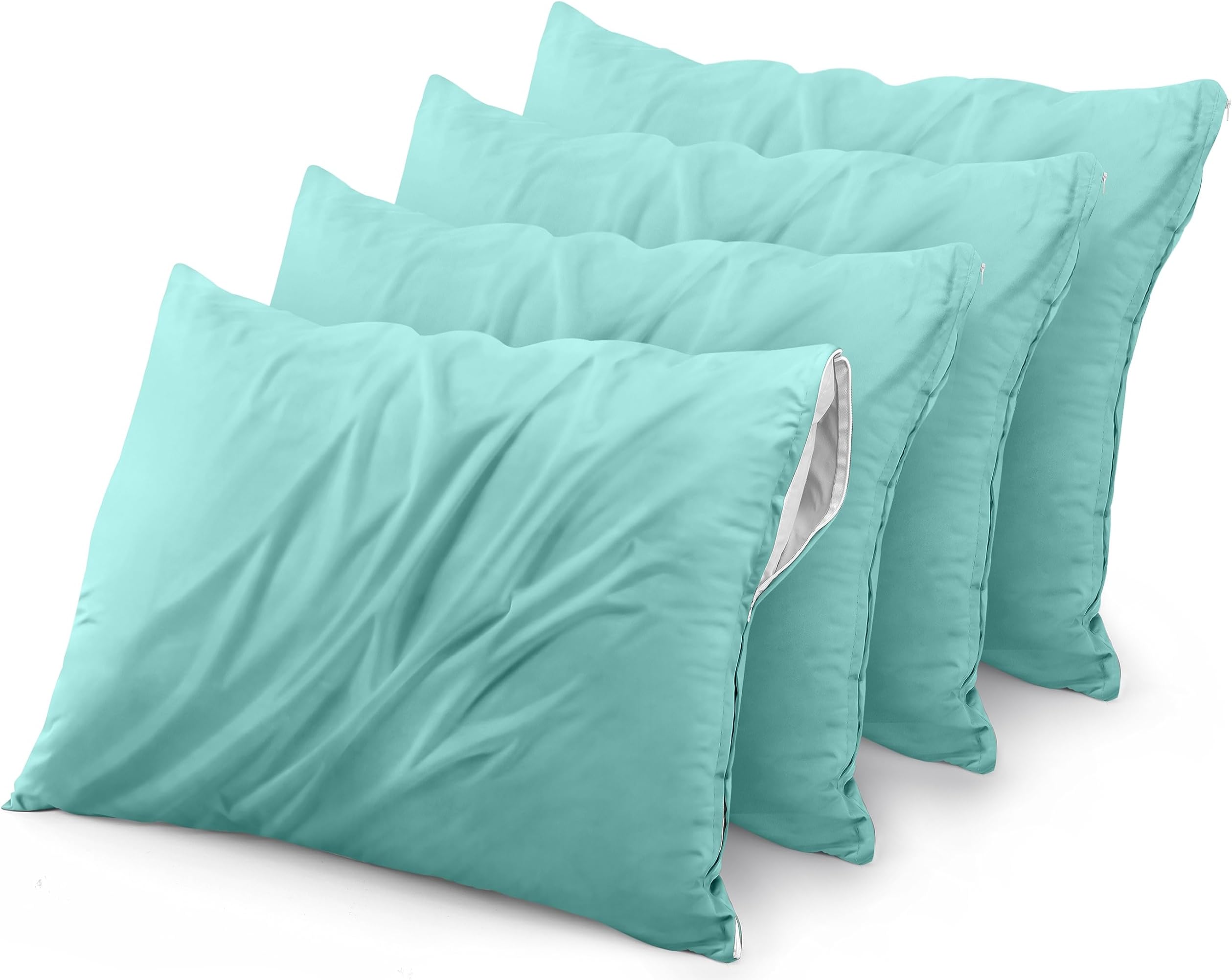Utopia Bedding 4 Pack Waterproof Pillow Protectors with Zipper Standard Size (Spa Blue), Bed Bug and Dust Mite Proof Pillow case Covers, Moisture Wicking Pillow Encasements 20 x 26 Inches