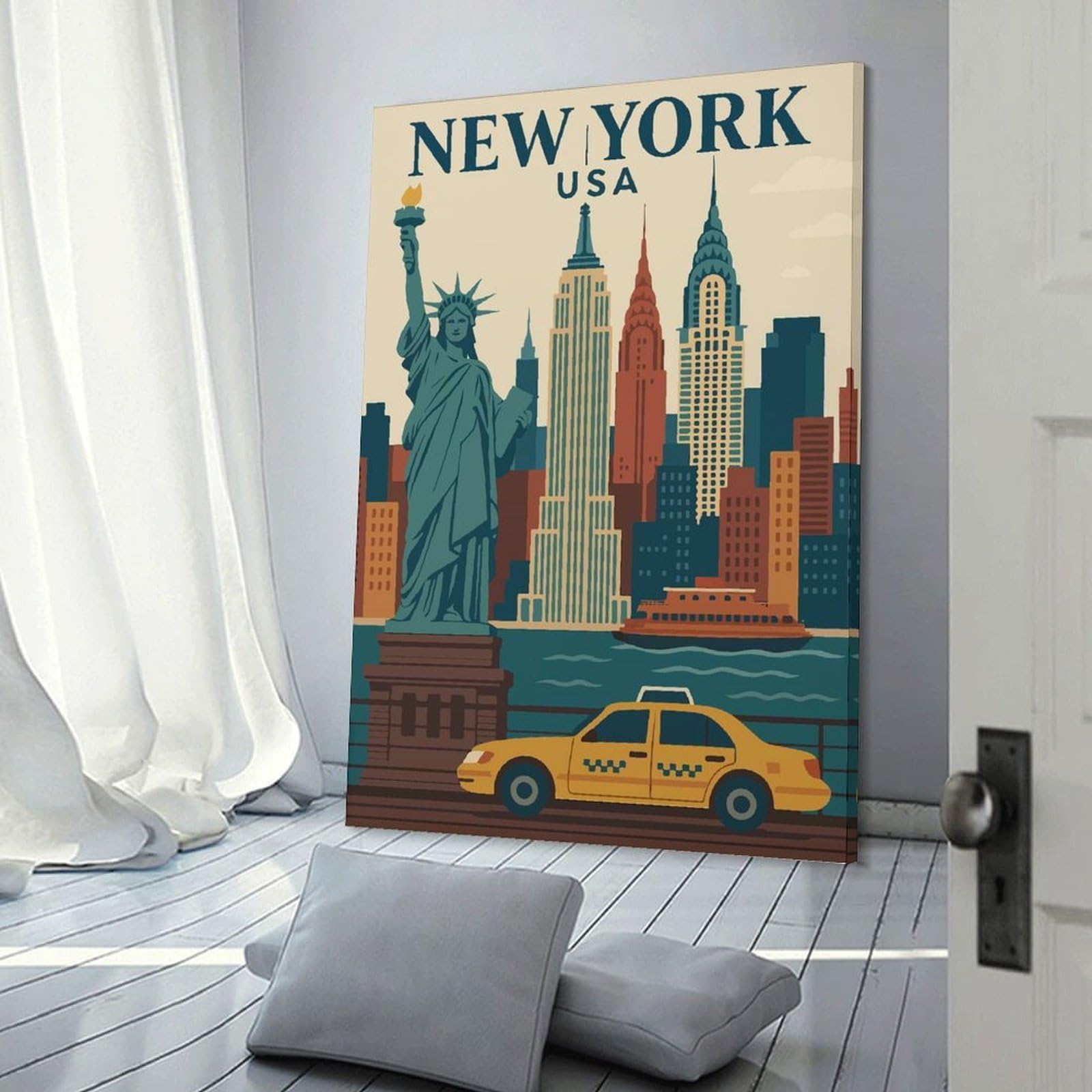 Junmoney Frame-Style-11 New York City Travel Canvas Art Print, 20X30inch(50X75cm), For Office Decor, Home Working Or Creative Rooms, Wall Art That Adds Style To Work Areas