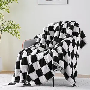 Uttermara Weighted Blanket Full Size(12lbs, 48" x 72", Plaid Black), Double Side Premium Soft Flannel Fleece Weighted Throw Blanket, Reversible Checkerboard Print Heavy Blanket for Adults Couch Bed