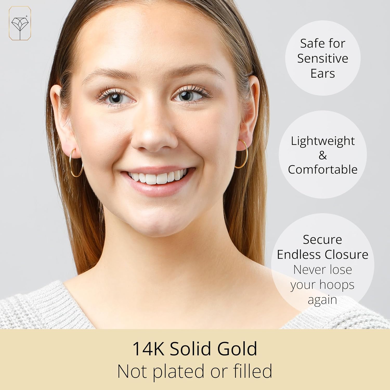 14k Gold Hoop Earrings for Women | 1.5mm Tube Yellow Gold Hoops Earrings | Flex Continuous Hoops by Max + Stone - Image 2