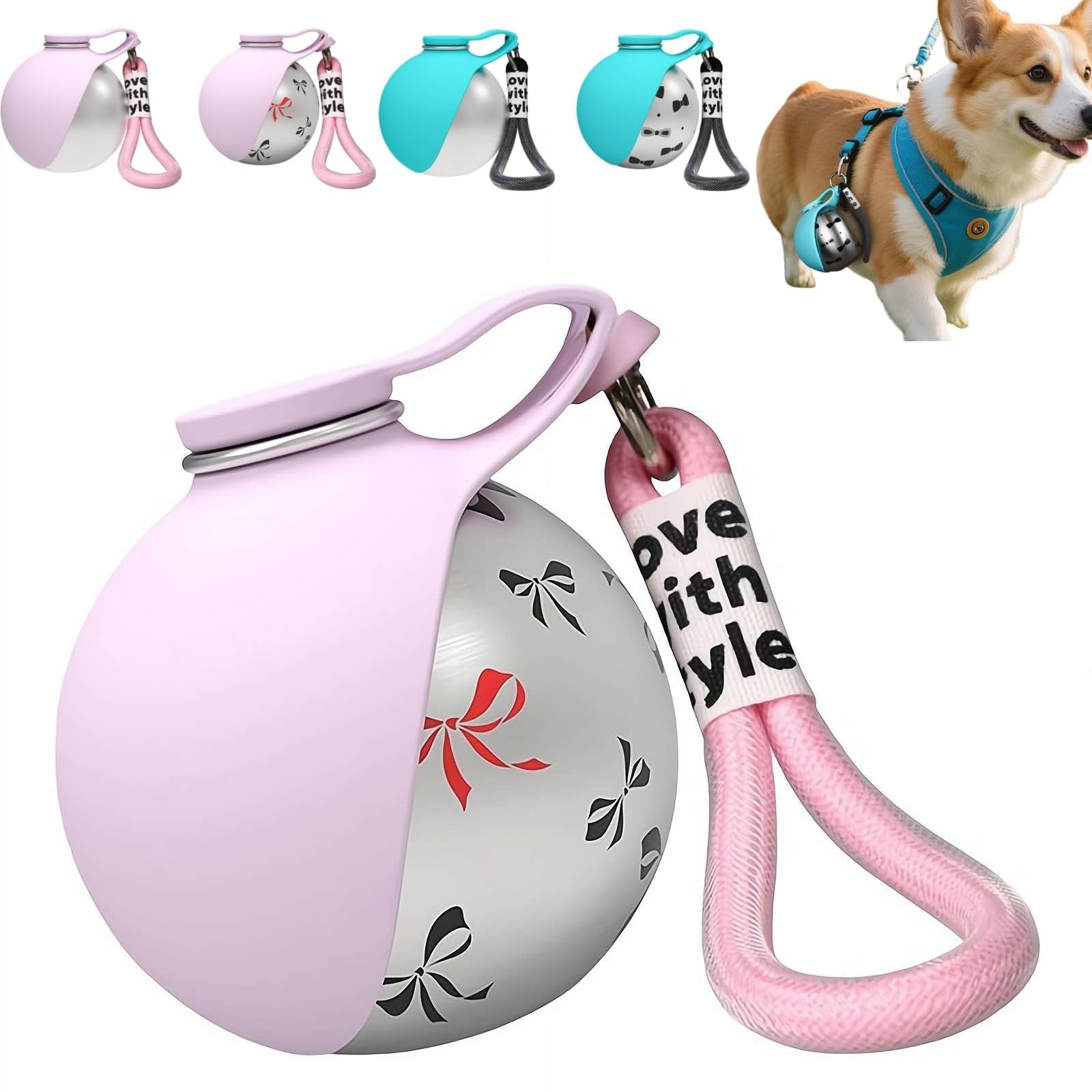 Portable Dog Water Bottle with Bowl: 2-in-1 Dog Travel Water Bottle for Small Dogs, Leak-Proof Stainless Steel Pet Water Bottle with Foldable Silicone Bowl & Lanyard for Walking Hiking Travel (Pink A) — image 1