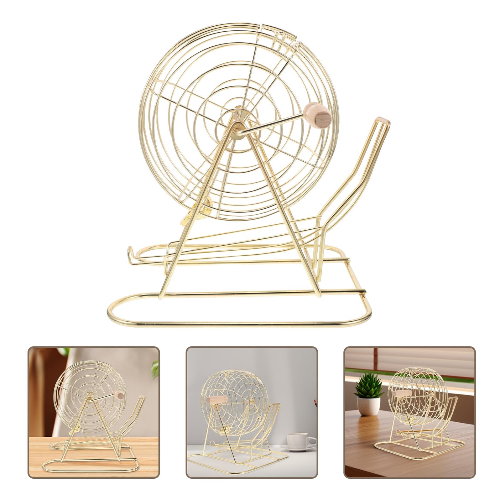 Jaula de Bingo de Hierro y Madera para Niños, Dorado