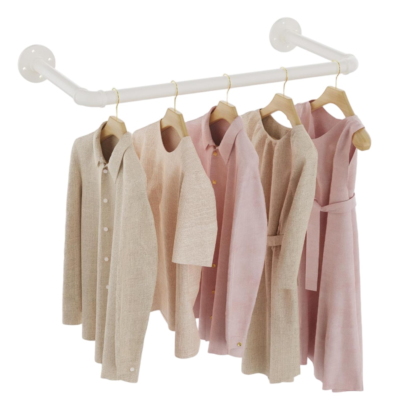 Industrierohr Kleiderstange, 54 cm Kleiderständer für die Wand, Kleidergestell Garderobenhalter, Garderobenstange Wandmontage, DIY Garderoben System, Creme, SG54W-1
